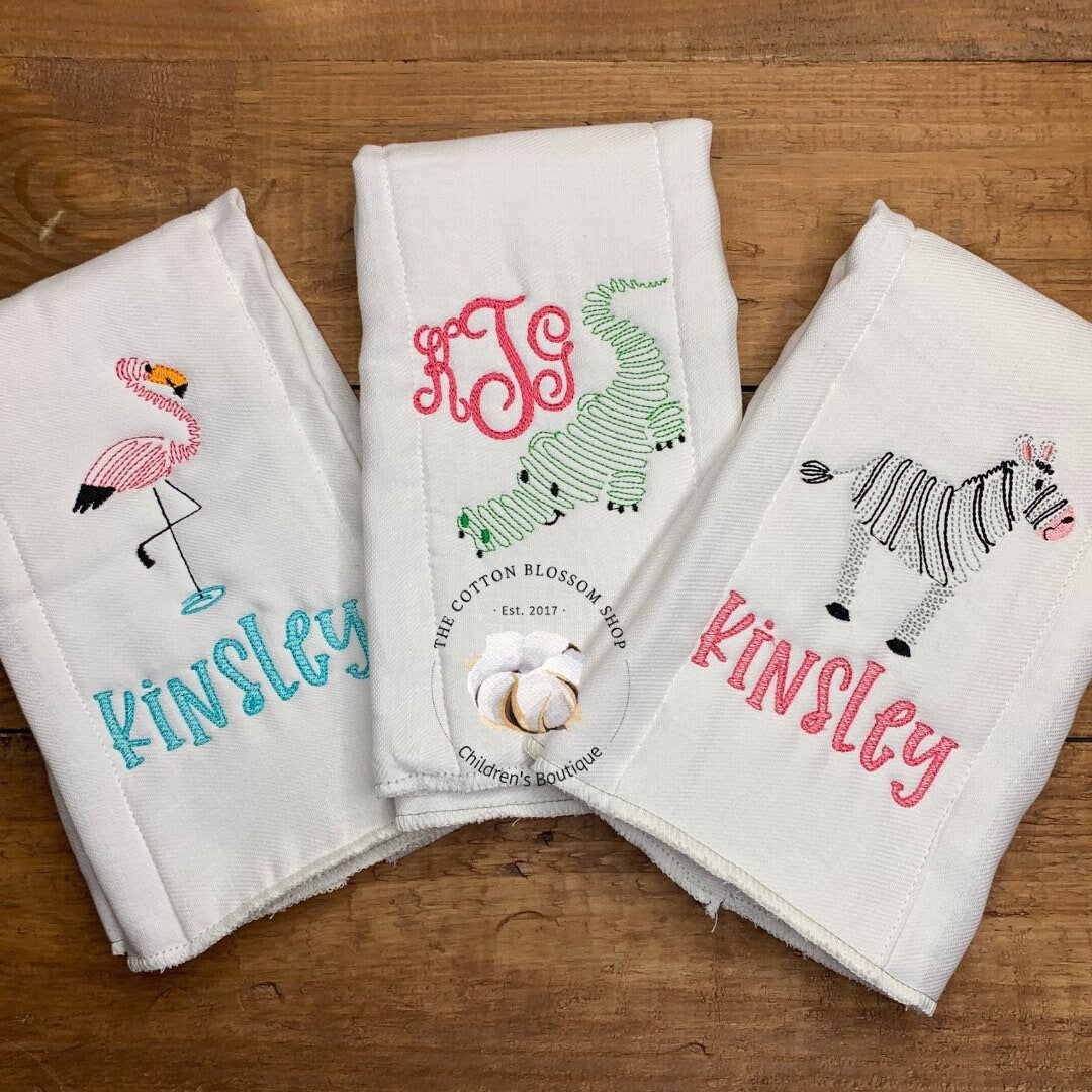 Burp cloth set, Monogrammed baby girls burp cloth set, baby shower gift, monogrammed baby shower gift set