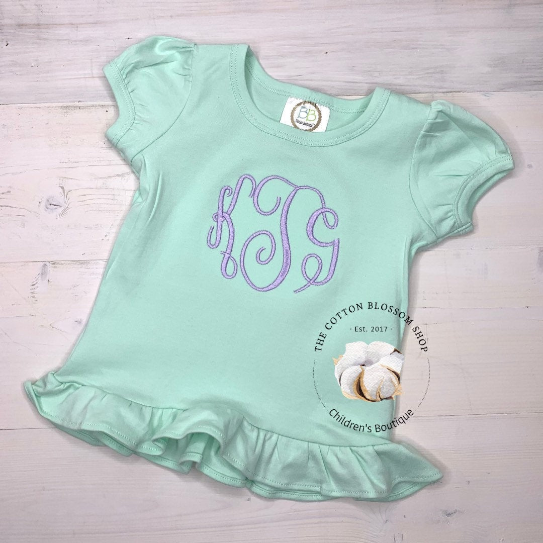 Girls monogrammed shirt, mint shirt