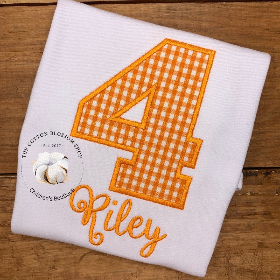 Girls orange gingham birthday shirt, first birthday shirt
