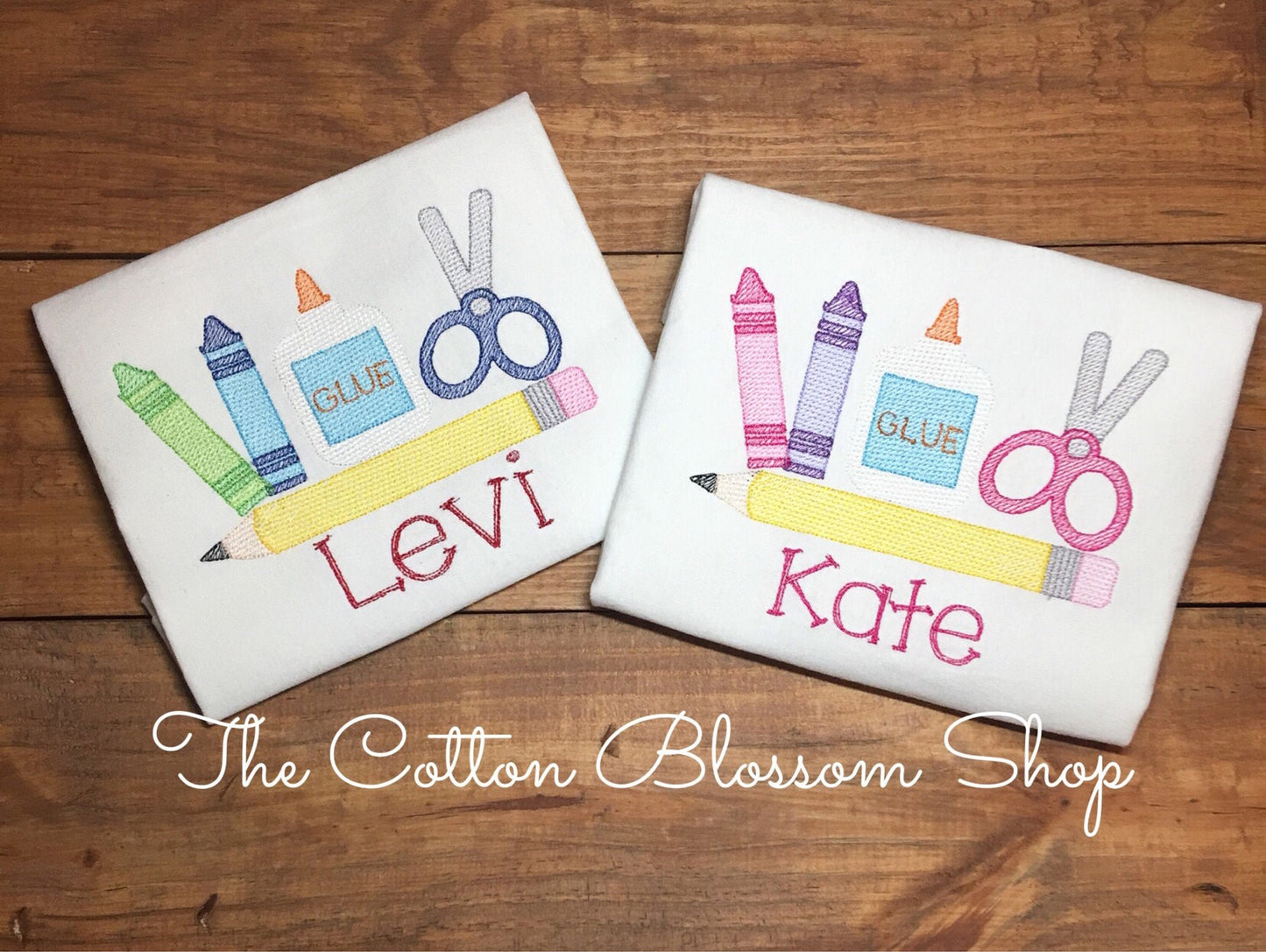Brother and sister matching Back to School shirt set, sibling shirt set, monogrammed school supplies, matching first day of school shirt
