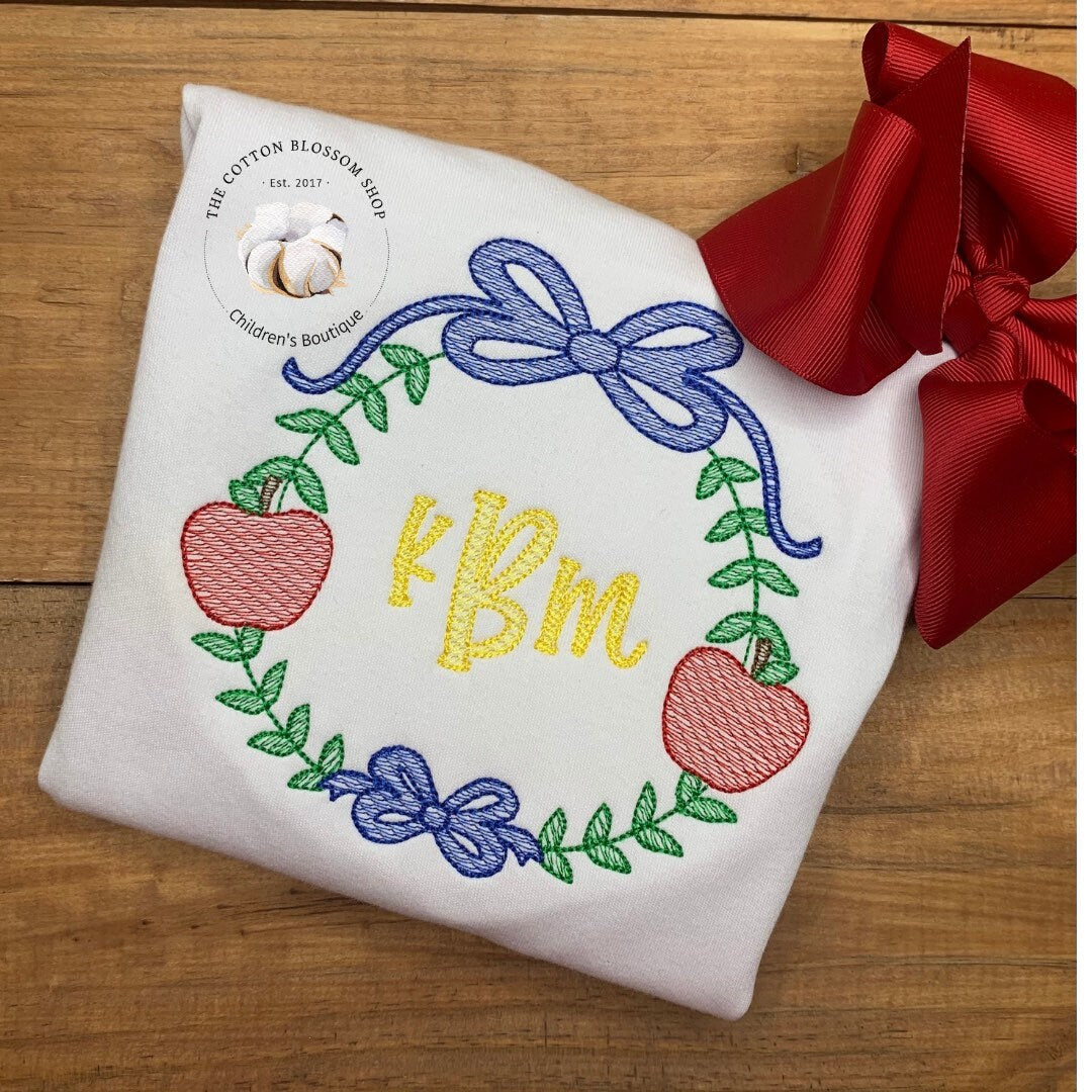 monogrammed apple shirt, girls back to School outfit, personalized apple shirt, monogrammed apple shirt, back to school