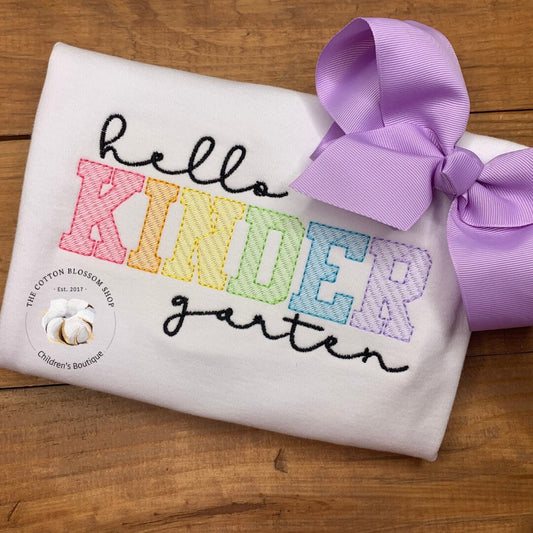 Hello Kindergarten shirt, kindergarten shirt, first day of school shirt, back to school shirt, girls shirt