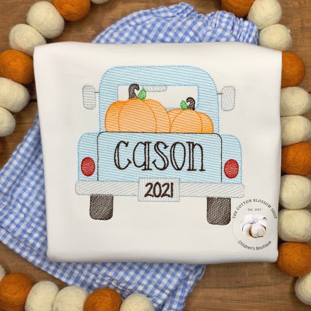 Boys pumpkin truck shirt, personalized pumpkin shirt, boys pumpkin patch shirt, boys fall shirt, boys monogrammed pumpkin shirt