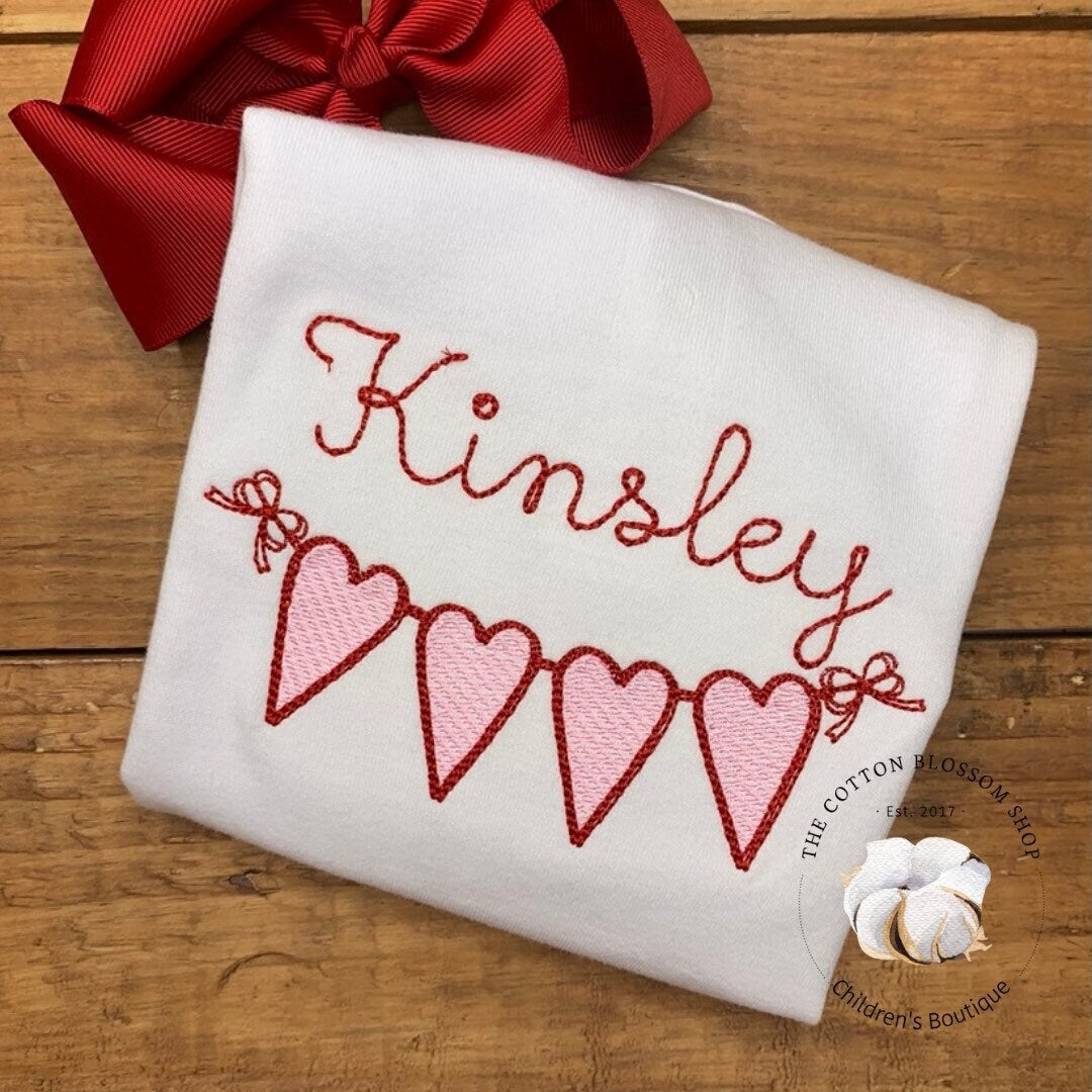 Girls heart banner Valentine's Day shirt, girls valentines day shirt, girls valentines shirt, appliqué shirt, girls valentines day shirt