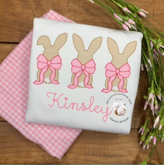 Girls easter bunny shirt, gingham ruffle shorts outfit, girls easter outfit, Easter applique shirt, girls easter monogrammed shirt