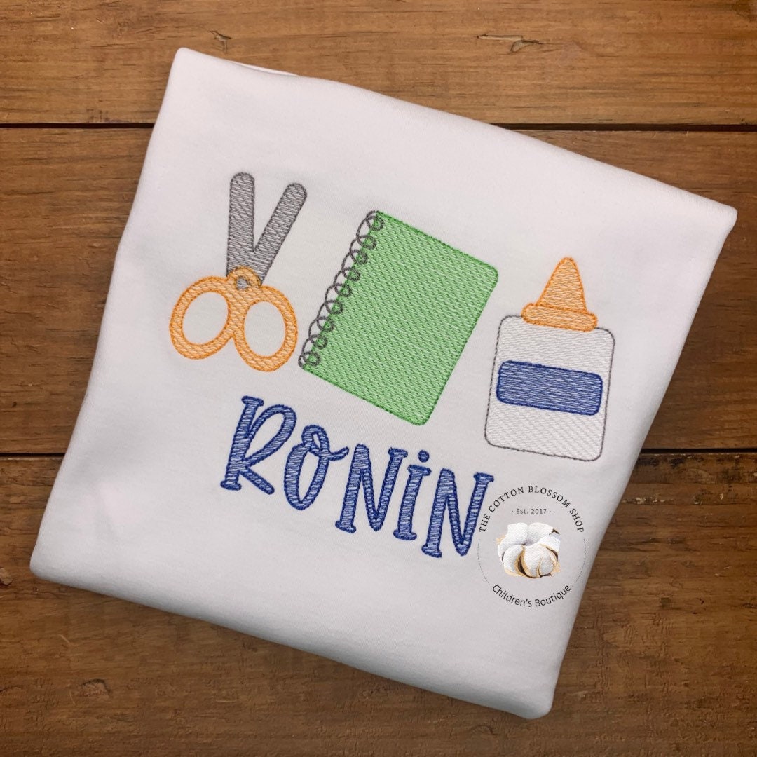 Boys back to school shirt, first day of school shirt, school supplies monogrammed shirt