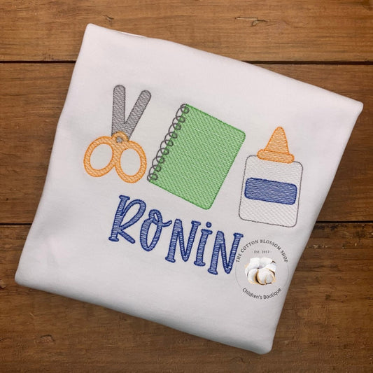Boys back to school shirt, first day of school shirt, school supplies monogrammed shirt