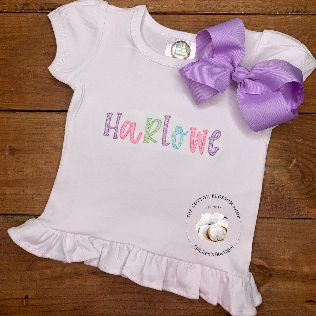 Girls embroidered personalized shirt, girls monogrammed shirt, baby girls shirt, rainbow name shirt