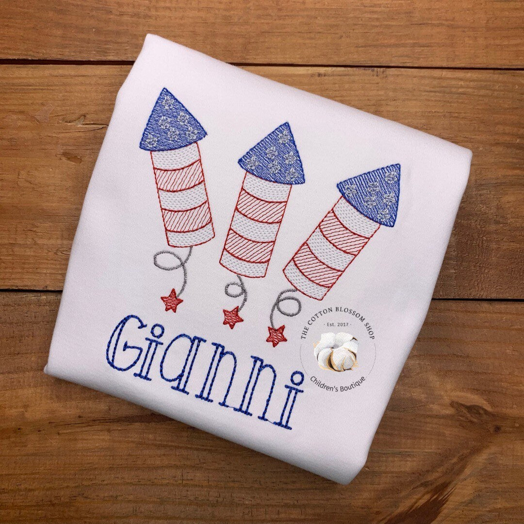 Patriotic Fireworks shirt, 4th of July shirt, boys monogrammed 4th of July shirt
