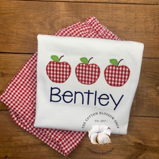 Boys Back to School shirt, Gingham apples personalized shirt, apple picking shirt