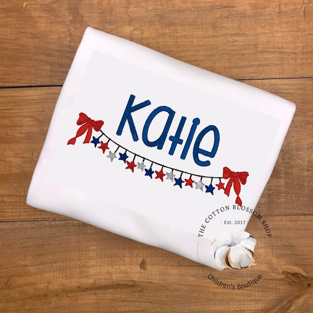 Girls patriotic shirt, fourth of July shirt, Memorial Day shirt, embroidered personalized shirt