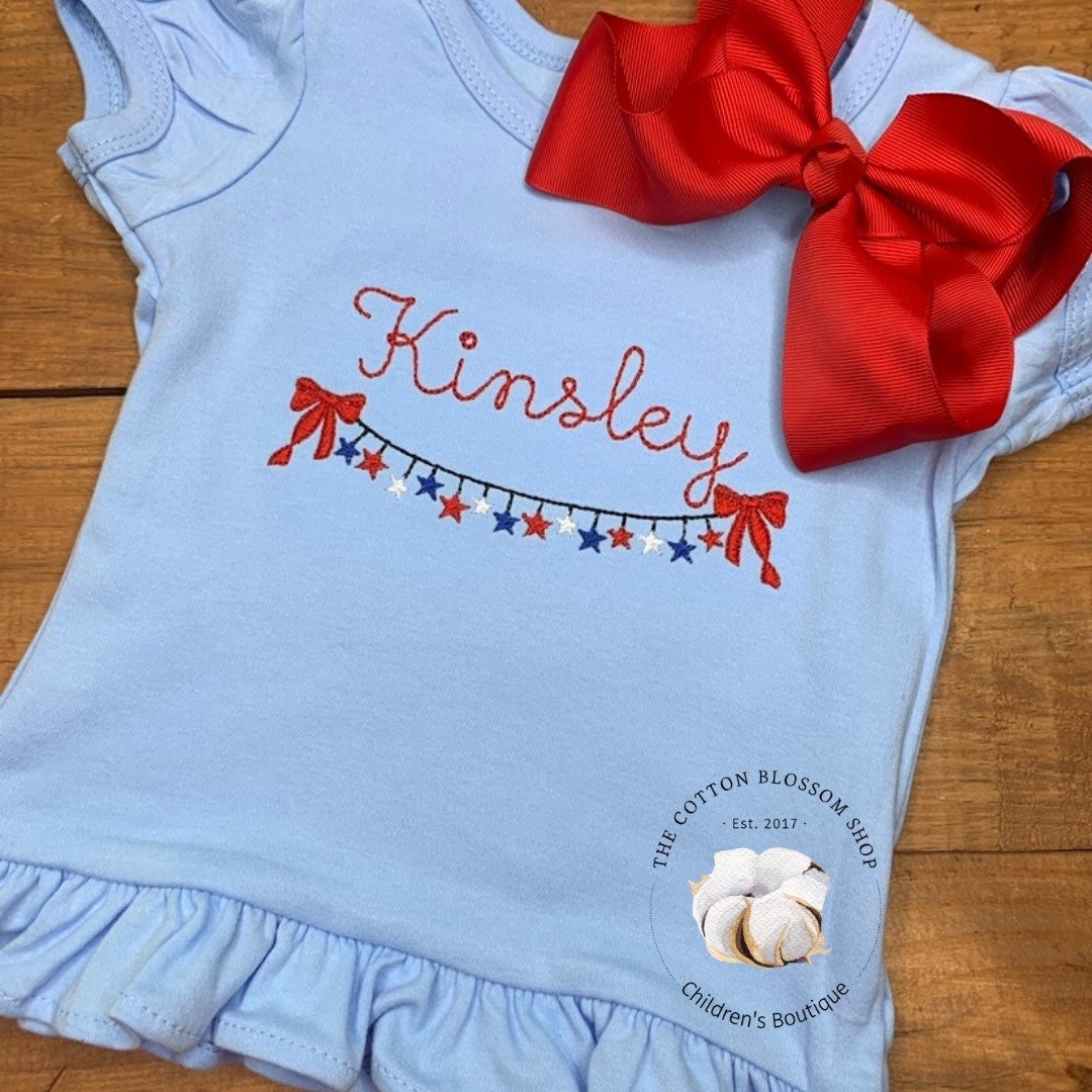 Girls 4th of July monogrammed shirt, girls monogrammed patriotic shirt, Independence Day shirt