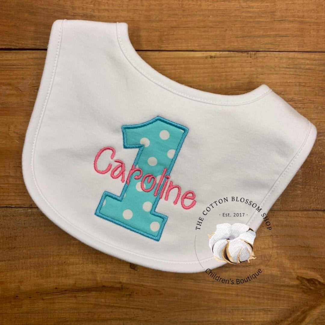 Baby girls birthday bib, monogrammed birthday bib, 1st birthday bib