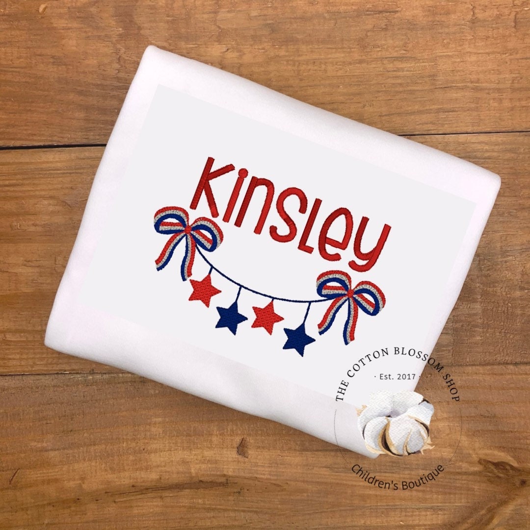 Girls patriotic shirt, fourth of July shirt, monogrammed shirt, embroidered personalized shirt