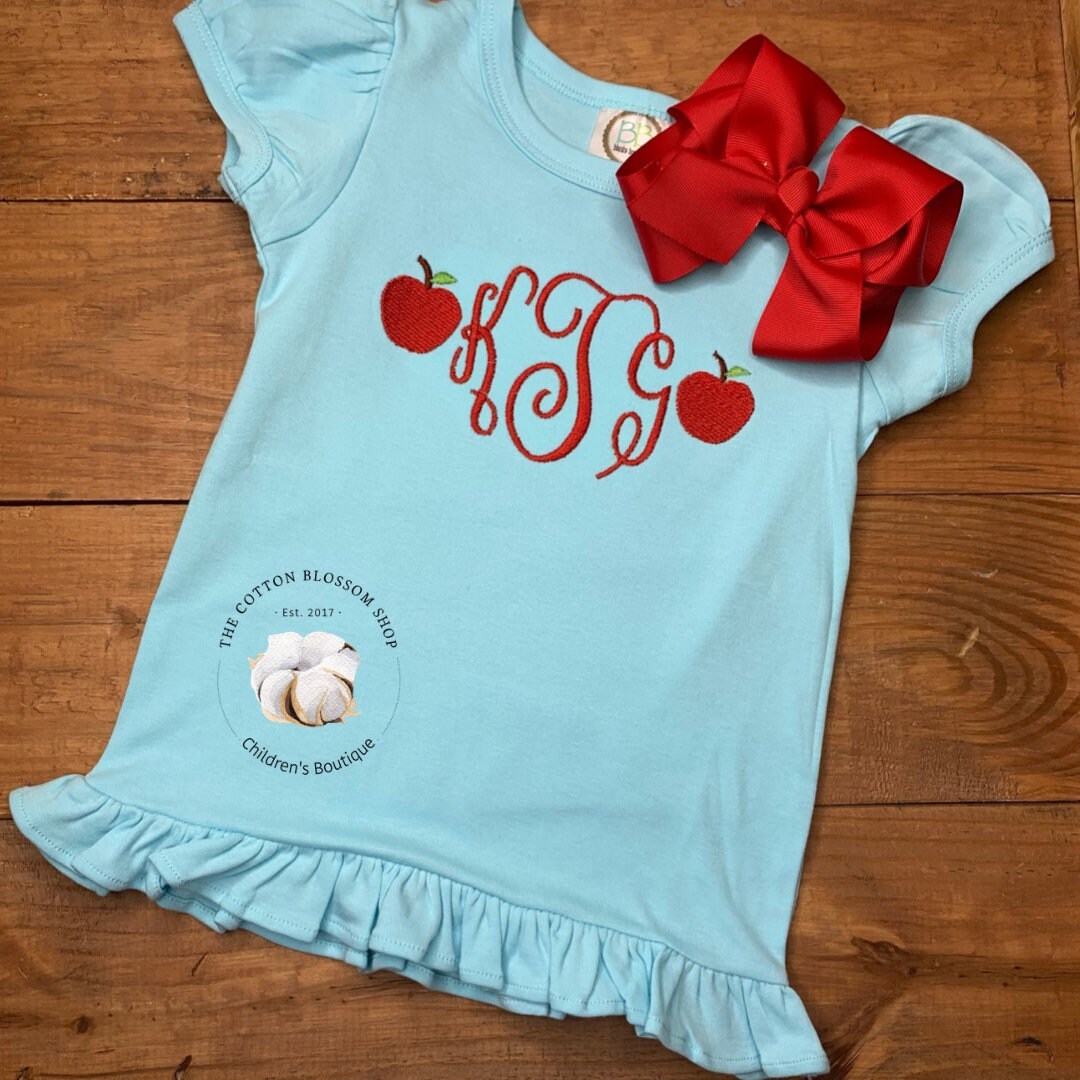 Girls back to school monogrammed apple shirt, kindergarten shirt, first day of school shirt, back to school shirt, girls shirt