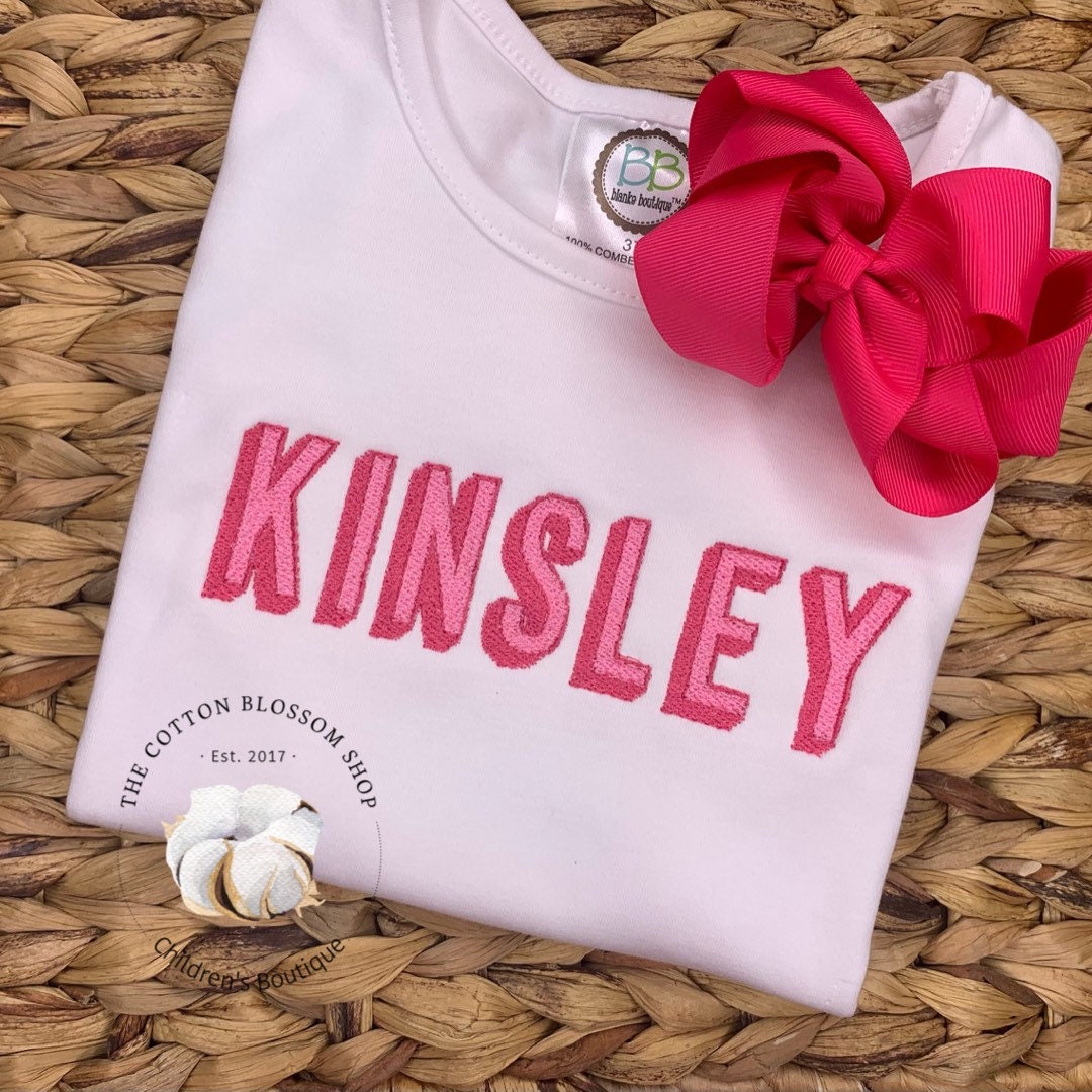 Girls monngrammed shirt, embroidered, 3D letters, puffy letters, hot pink light pink monogram shirt, baby girls coming home outfit
