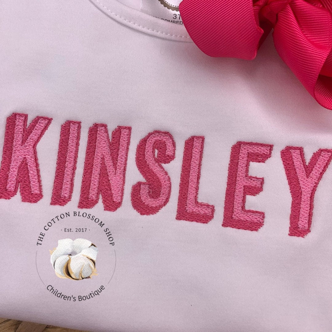 Girls monngrammed shirt, embroidered, 3D letters, puffy letters, hot pink light pink monogram shirt, baby girls coming home outfit