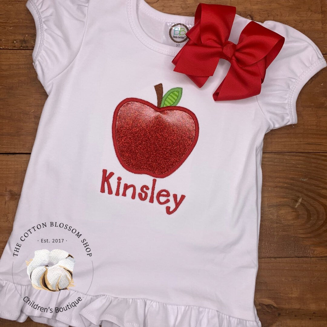 Girls back to school Kindergarten shirt, kindergarten shirt, first day of school shirt, back to school shirt, girls shirt, apple glitter