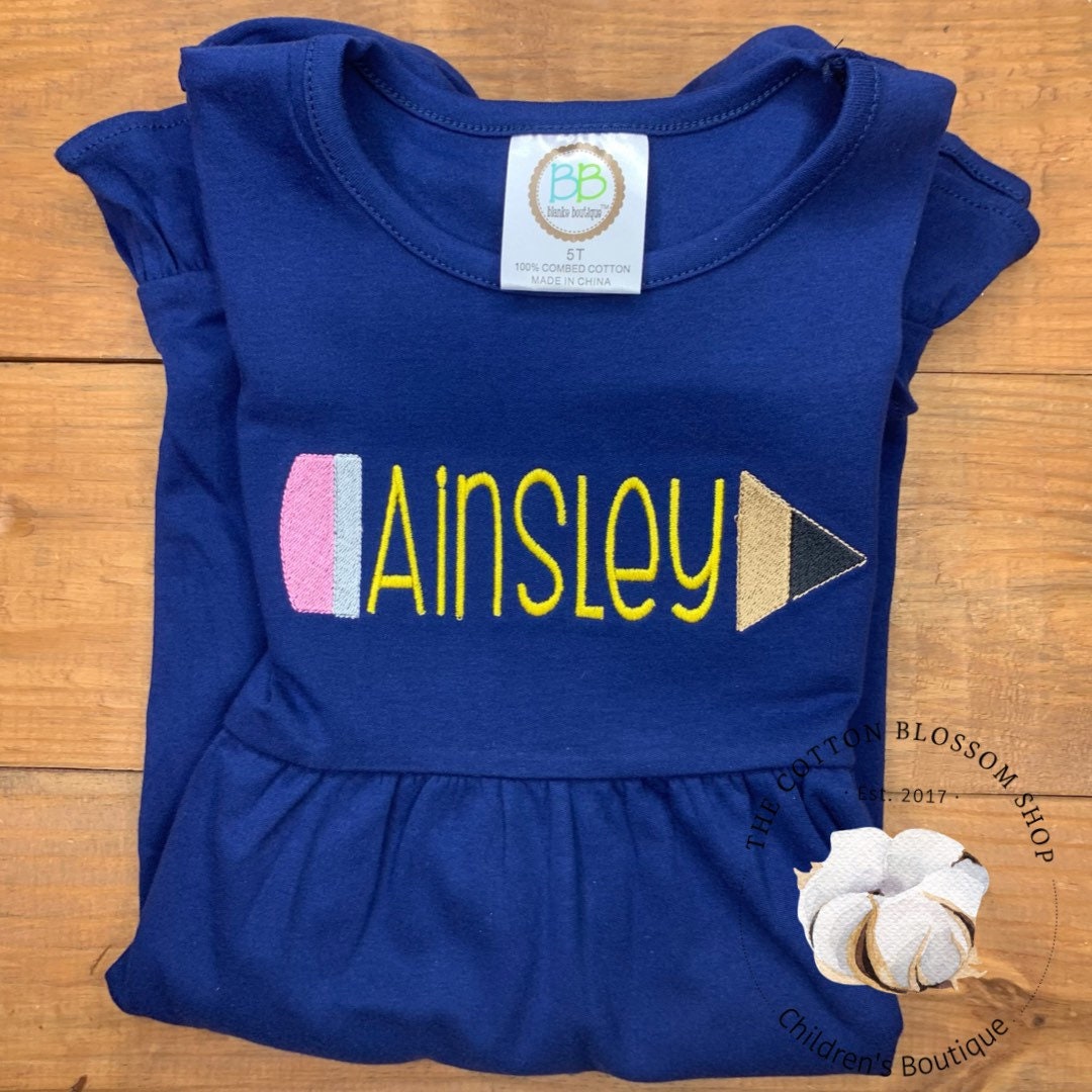 Girls back to school monogrammed dress, kindergarten dress, first day of school dress, back to school dress, girls dress, pencil name dress