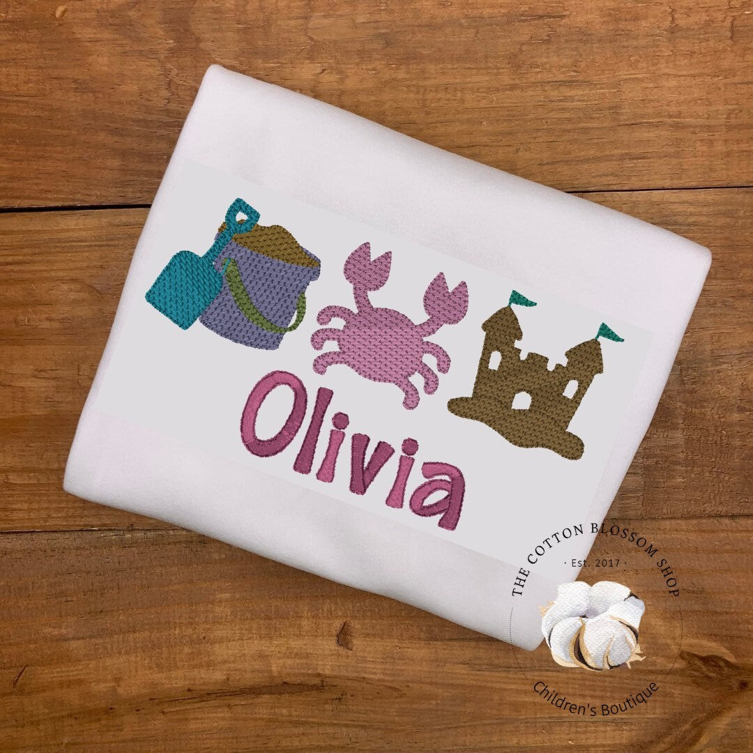 Girls summer beach sand castle shirt