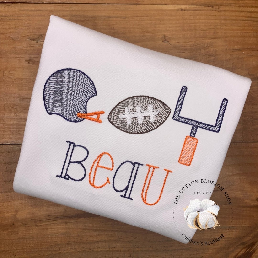 Boys fall football shirt, boys fall shirt, boys monogrammed football shirt, navy blue and orange football shirt