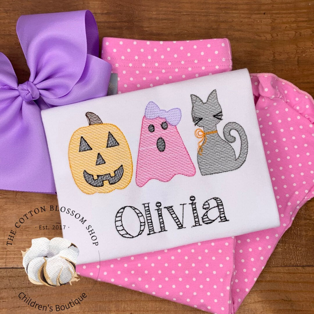 Girls Halloween shirt, pink monogrammed pumpkin shirt, pumpkin shirt, pumpkin patch shirt, Halloween shirt,personalized,applique, embroider
