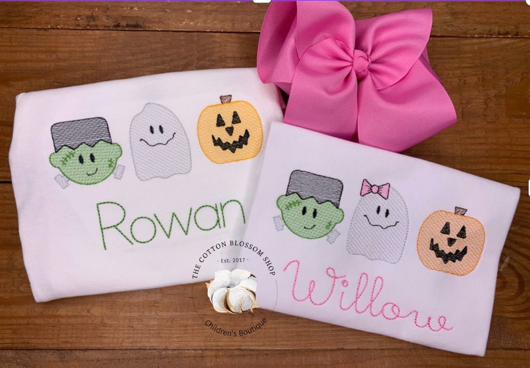 Matching monogrammed Halloween shirt set, sibling shirt set, monogrammed halloween Shirt, matching brother sister halloween shirts