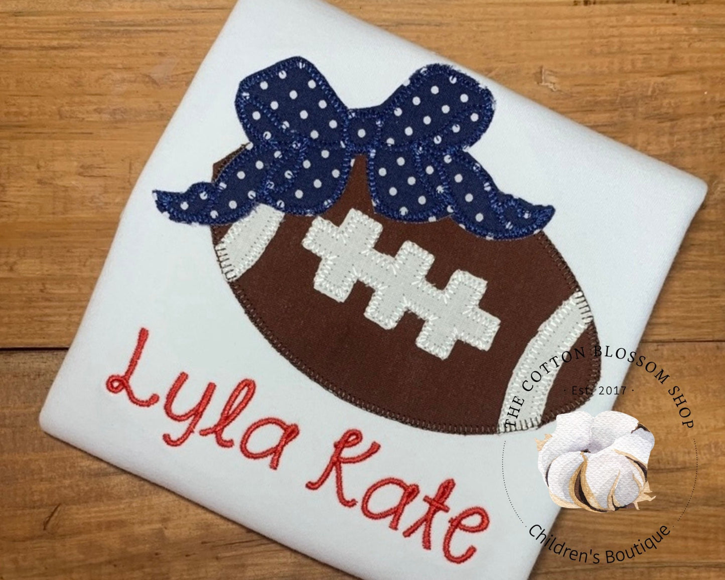Girls football shirt, navy blue and red football shirt, girls cheerleading shirt, girls football cheer shirt, applique shirt