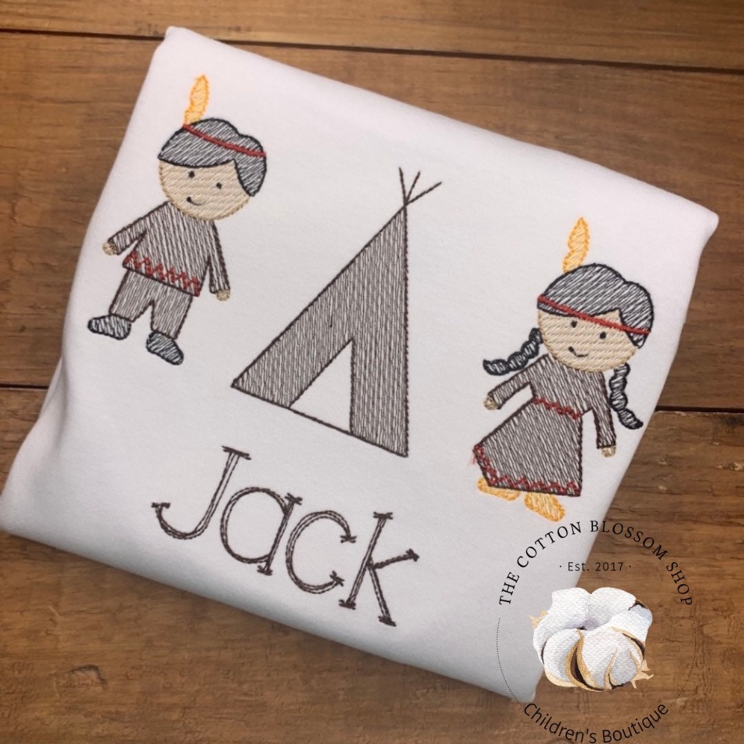 Thanksgiving Indians Sketch Shirt - Embroidered Shirt