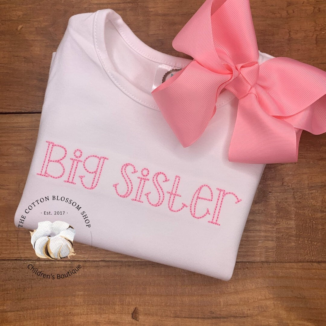 Big sister shirt, big sister pregnancy announcement shirt, big sister embroidered shirt, big sister