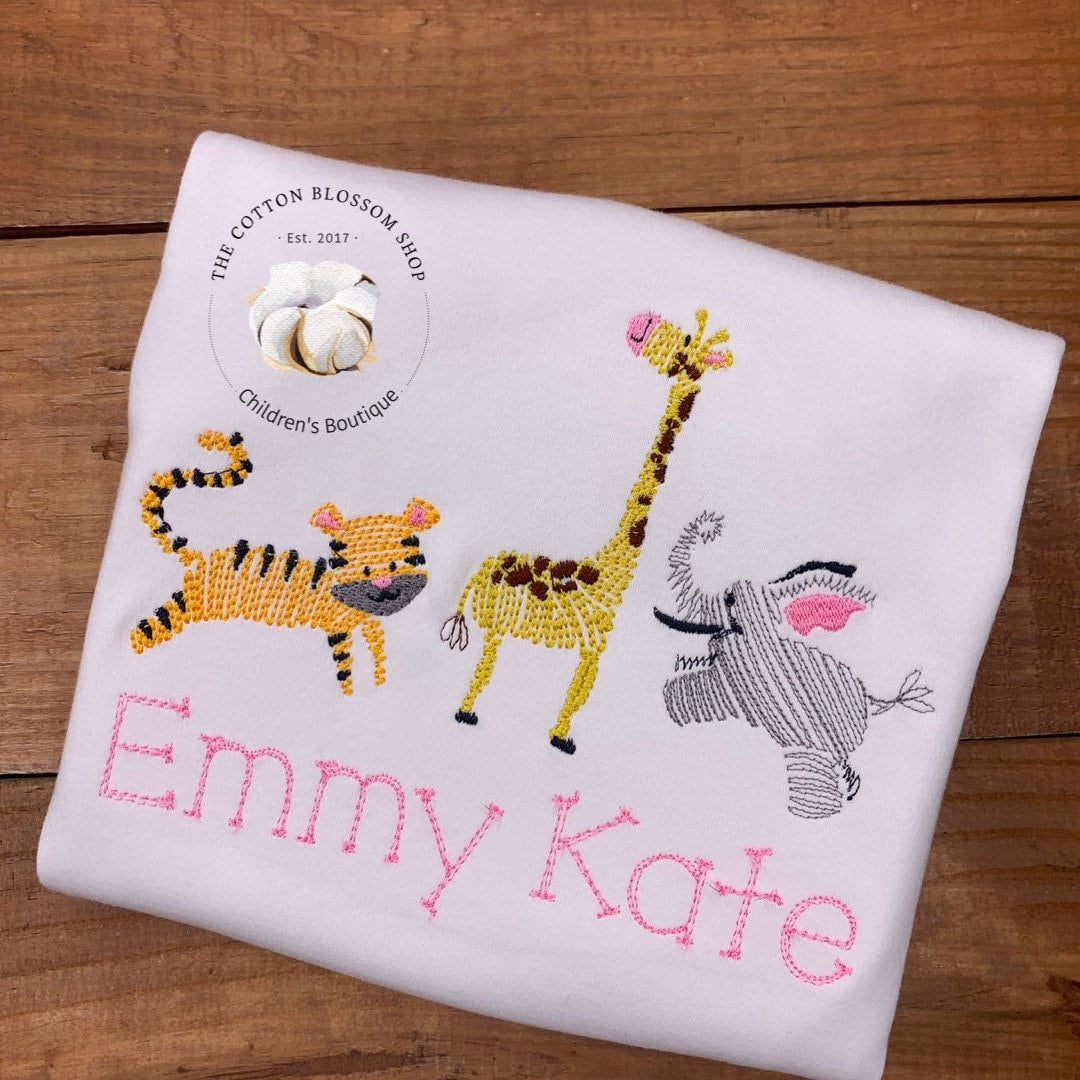 Girls zoo animals embroidered personalized shirt