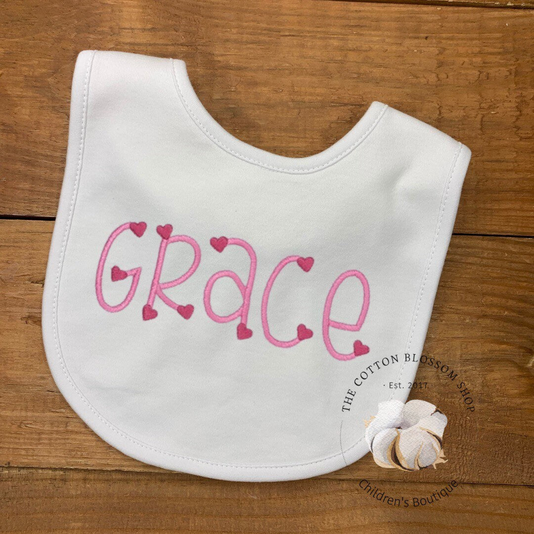 Girls Valentine’s Day bib, newborn coming home bib, newborn bib, boutique baby monogrammed Valentine’s Day bib