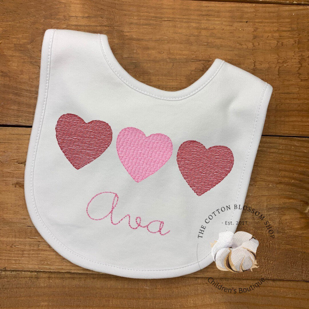 Girls Valentine’s Day bib, newborn coming home bib, newborn bib, boutique baby monogrammed Valentine’s Day bib