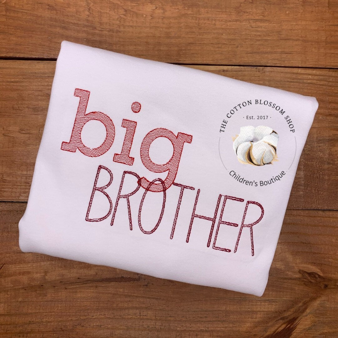 Big Brother shirt, big brother pregnancy announcement shirt, big brother embroidered shirt, red thread