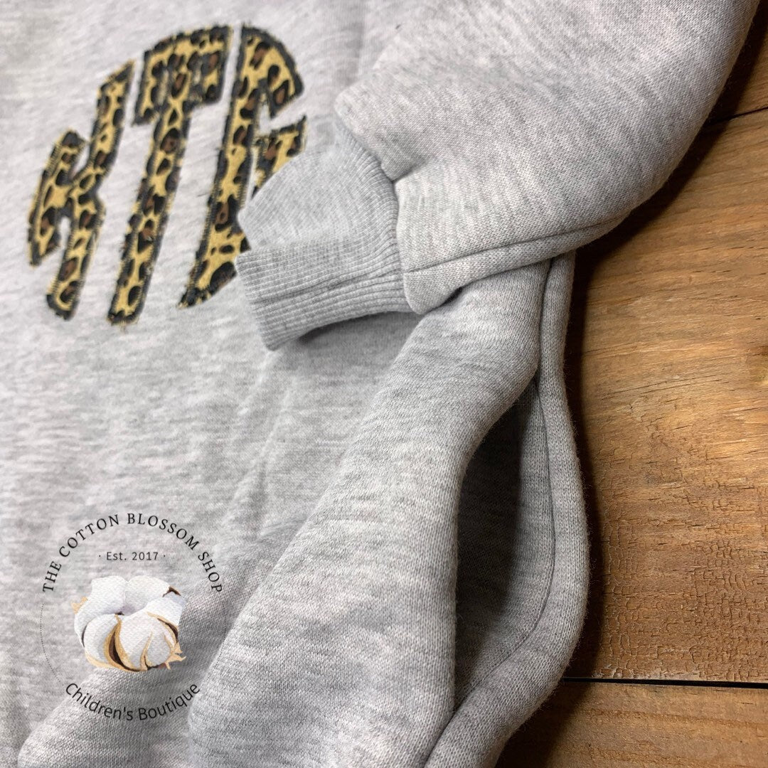 Girls Monogrammed sweatshirt, leopard print monogram, baby girls sweatshirt, toddler sweatshirt, grey sweatshirt