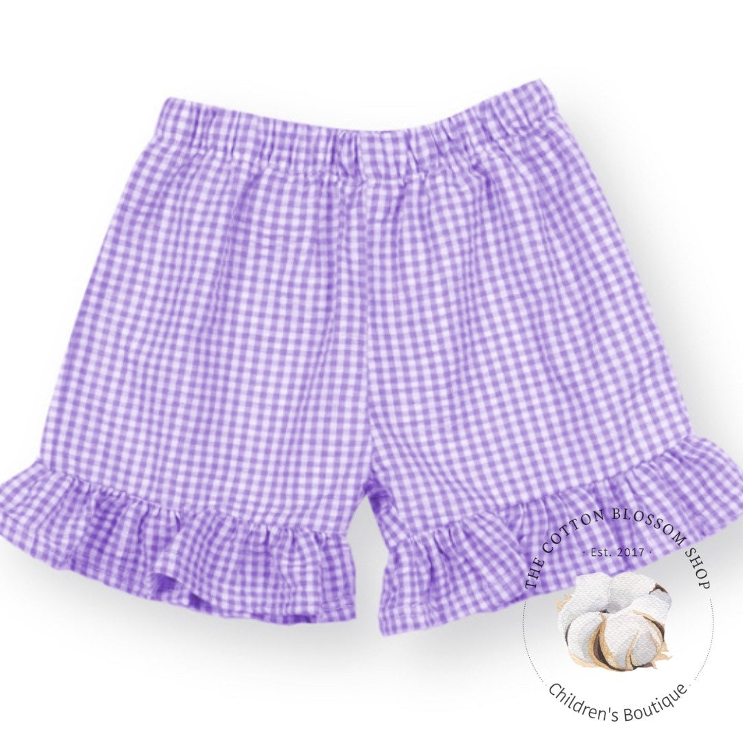 Girls Purple Gingham Ruffle Shorts - Add on to Shirts for Outfits