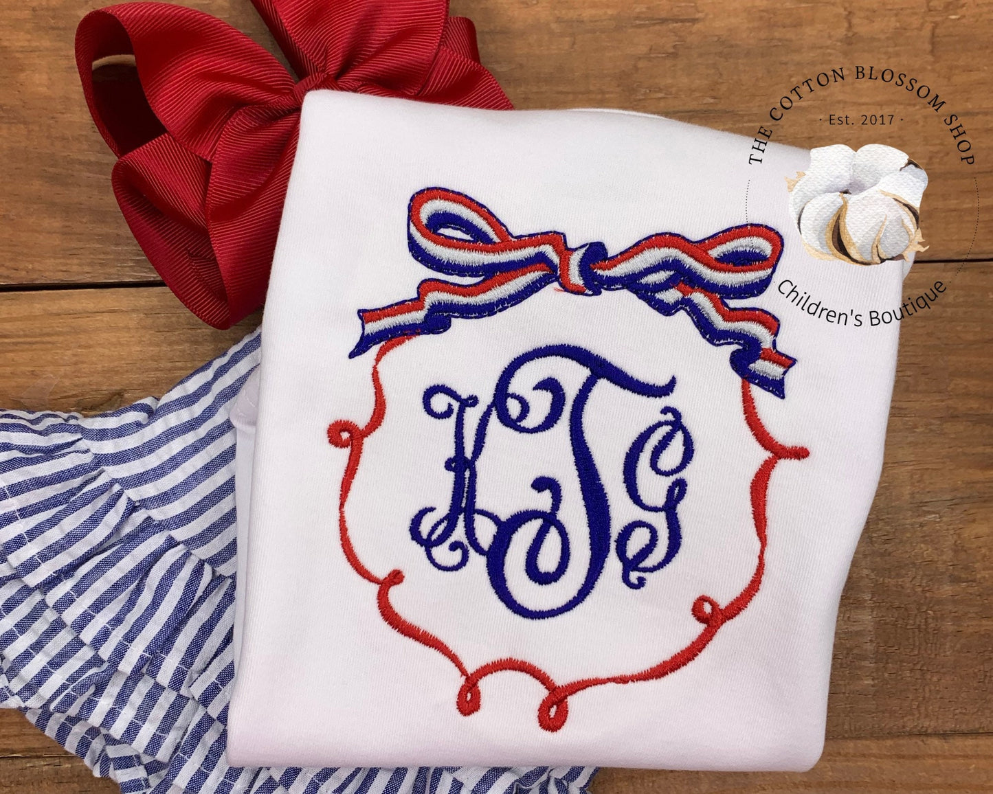 4th of July Monogrammed Girl's Shirt - girls patriotic shirt, monogrammed shirt, red white and blue shirt, Memorial Day monogrammed shirt