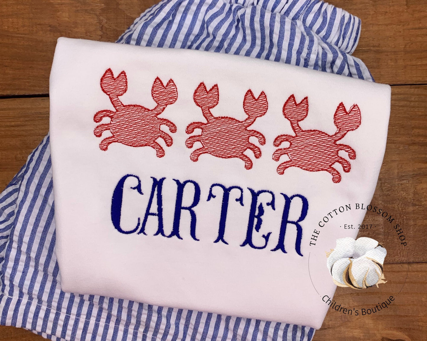Boys Crab shirt, monogrammed shirt, embroidered boys shirt, beach shirt, boys summer shirt, beach vacation shirt, crab shirt