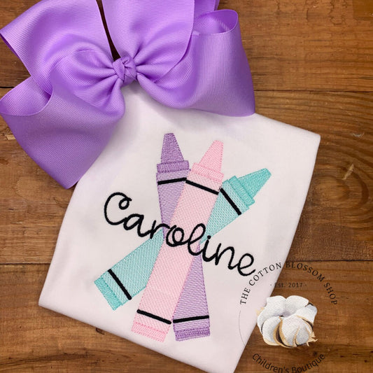 Back to School crayon shirt, girls back to School shirt, personalized apple shirt, monogrammed apple shirt, back to school