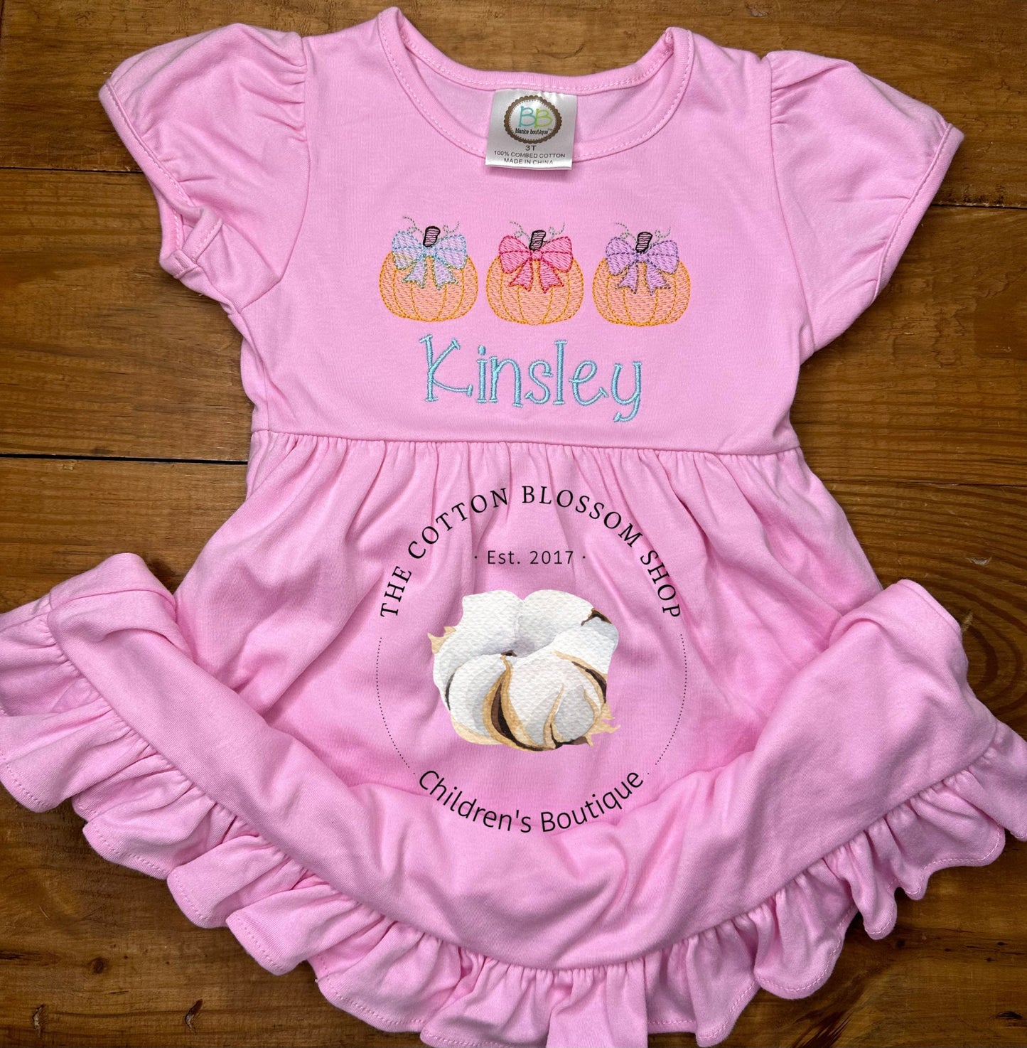 Girls Monogrammed Halloween Dress, girls Halloween dress, applique dress, embroidered dress, pumpkins dress, pink dress