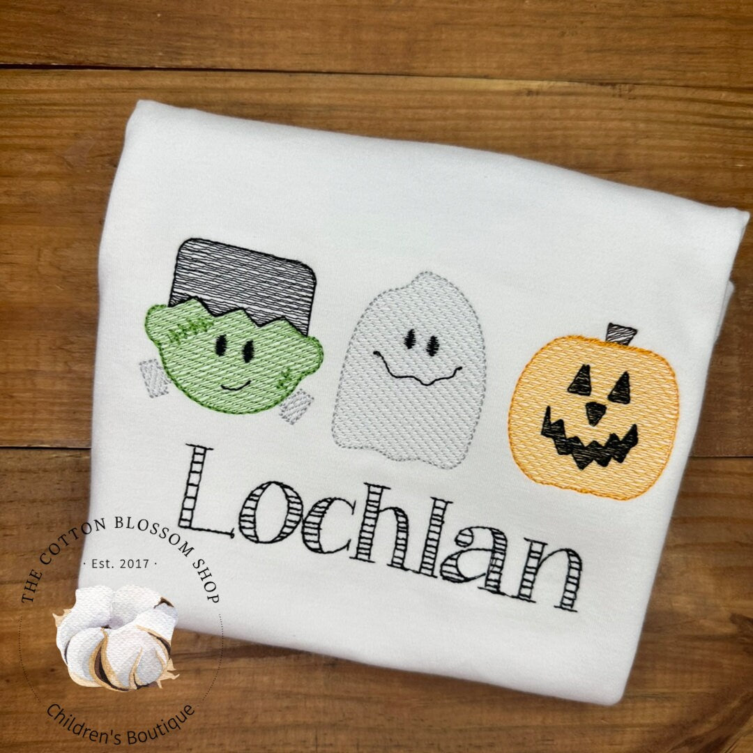 Boys halloween shirt, halloween applique shirt, jack o lantern shirt, boys monogeammed pumpkin shirt, monster shirt, ghost shirt