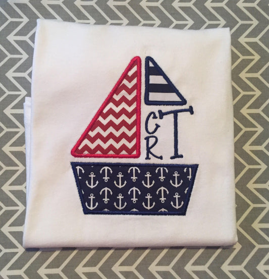 Boys monogrammed boat shirt,  personalized name shirt, boys boat shirt, boys summer shirt, boys beach shirt, boys vacation shirt, sailboat