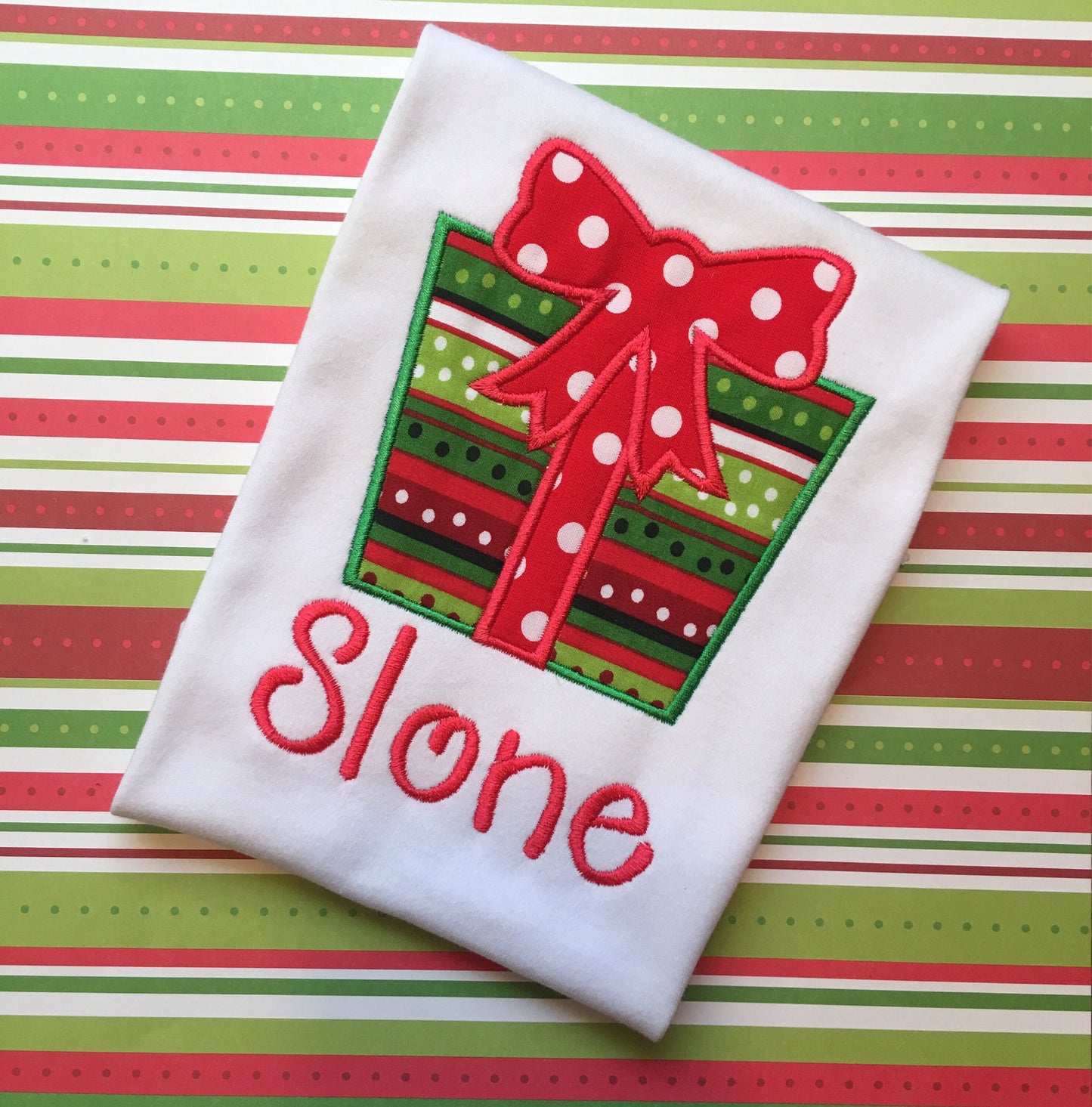 Girls Christmas shirt, personalized christmas shirt, monogrammed christmas shirt, christmas shirt with present, christmas present shirt,name