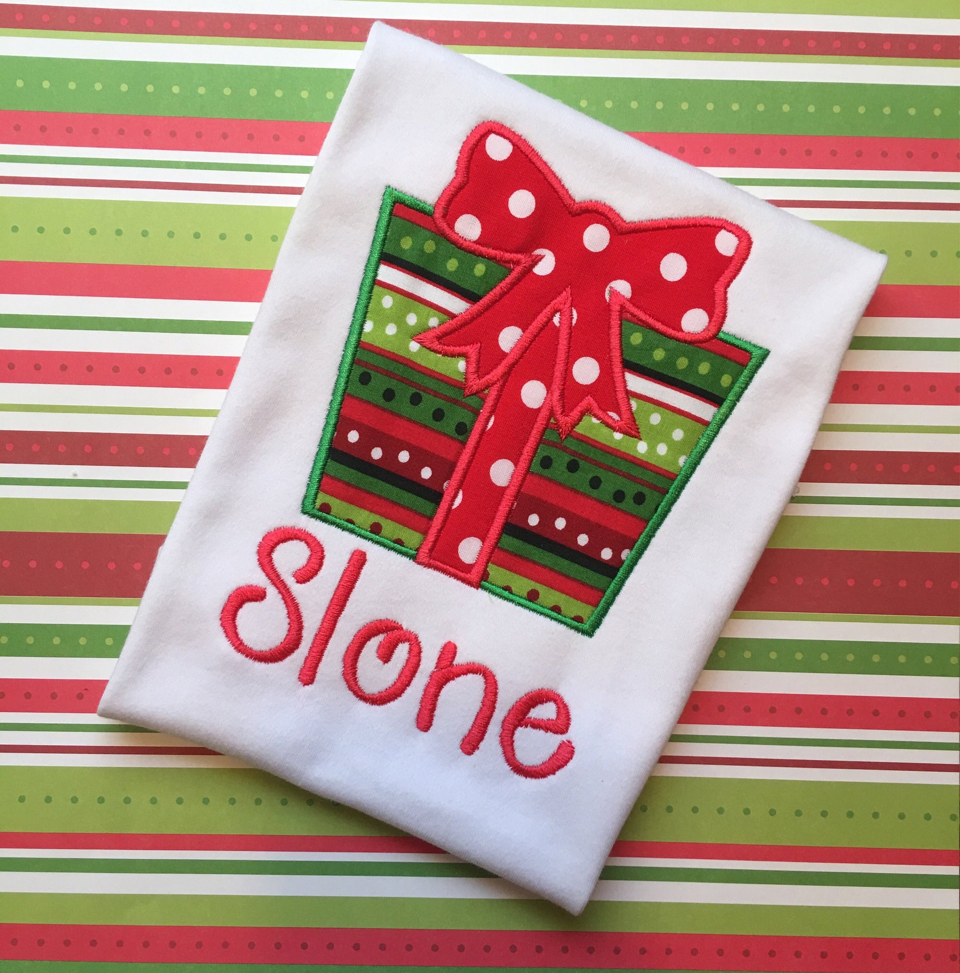 Girls Christmas shirt, personalized christmas shirt, monogrammed christmas shirt, christmas shirt with present, christmas present shirt,name