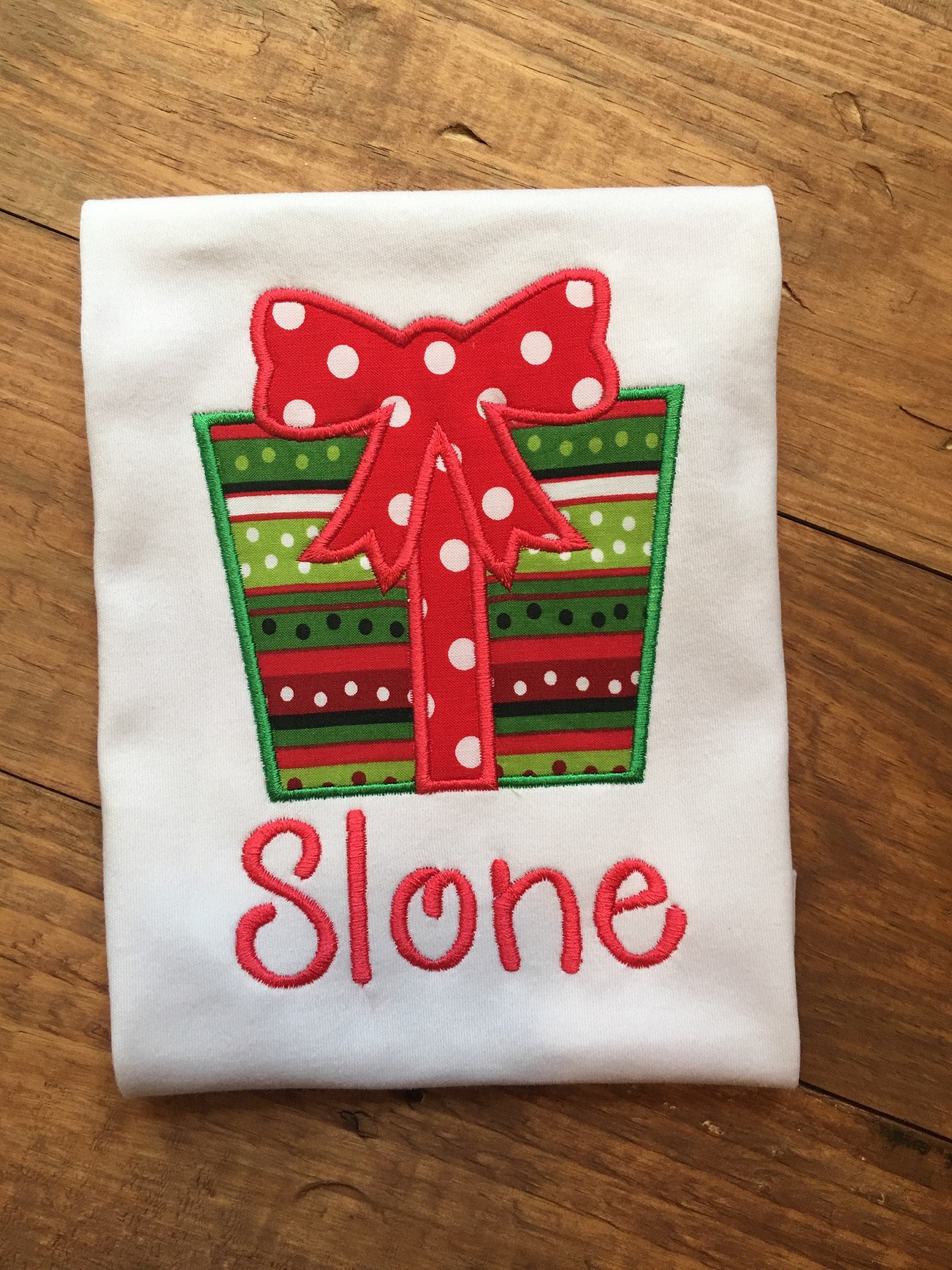 Girls Christmas shirt, personalized christmas shirt, monogrammed christmas shirt, christmas shirt with present, christmas present shirt,name