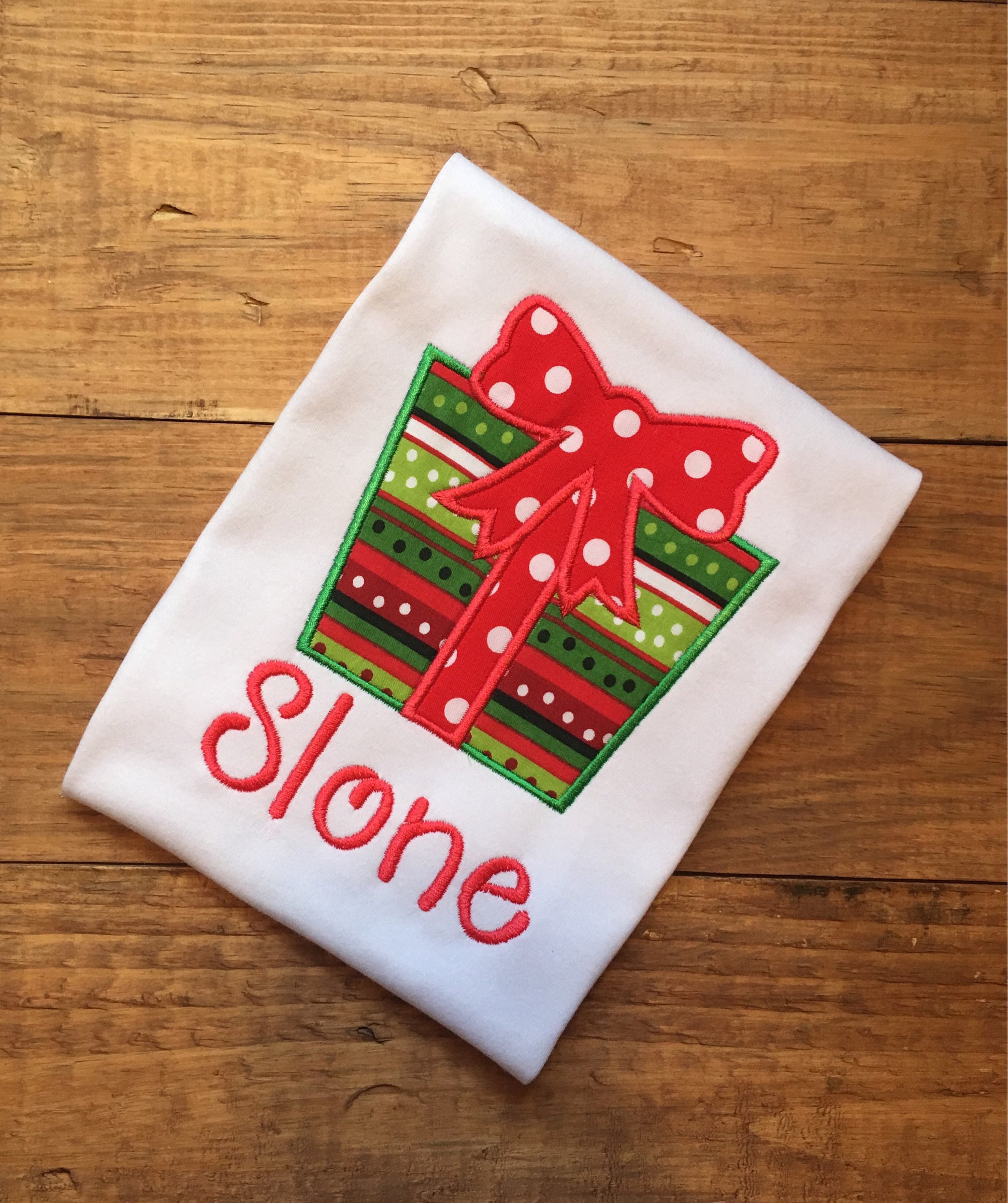 Girls Christmas shirt, personalized christmas shirt, monogrammed christmas shirt, christmas shirt with present, christmas present shirt,name