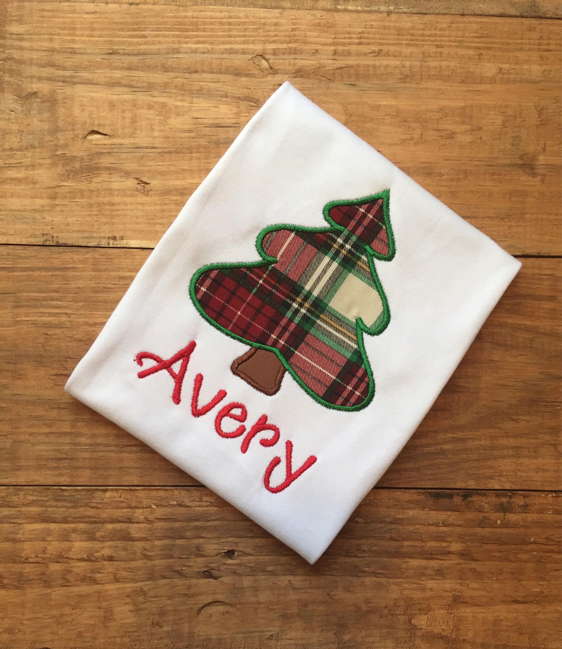Girl's Christmas shirt, personalized christmas shirt, monogrammed christmas shirt, plaid christmas tree shirt, christmas present shirt,name