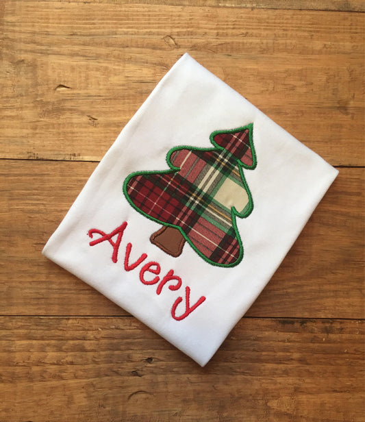 Girl's Christmas shirt, personalized christmas shirt, monogrammed christmas shirt, plaid christmas tree shirt, christmas present shirt,name