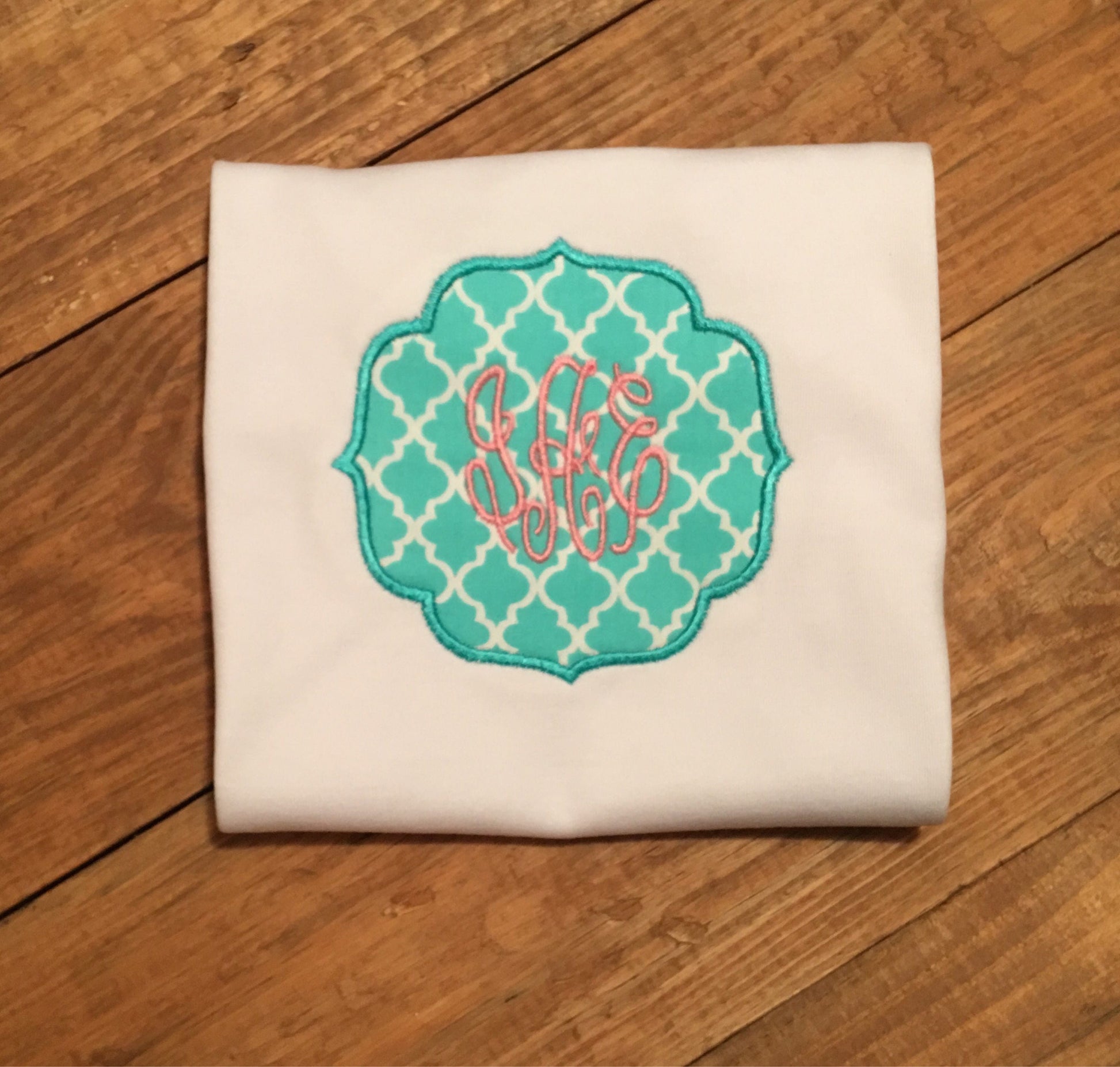Girls monogrammed shirt, girls aqua and pink monogrammed frame shirt
