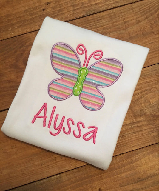 Girls spring butterfly applique monogram shirt, baby girls monogram butterfly shirt, spring monogram shirt, girls personalized name shirt